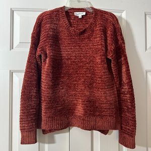 CloudChaser Women's Velvet Ribbed SuperSoft Orange Sweater Round Neck Size Small